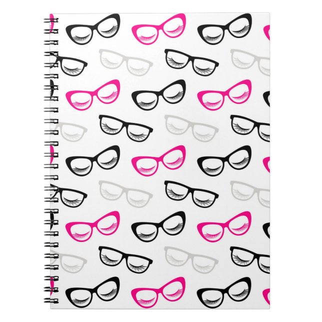 Caderno Espiral Óculos e Cinzas, cor-de-rosa, pretos (Frente)