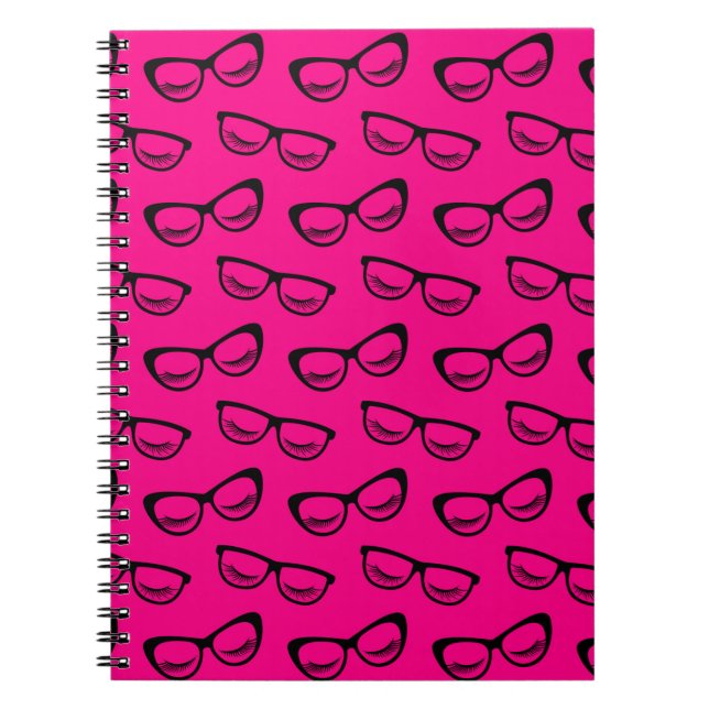 Caderno Espiral Óculos e pisca em preto a rosa (Frente)