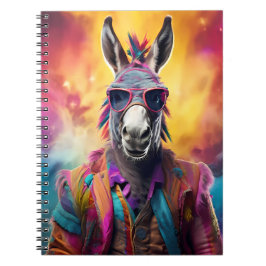 Caderno Espiral Óculos Rosa Donkey, Cabelo Arco-Íris