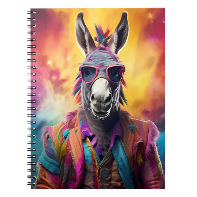 Caderno Espiral Óculos Rosa Donkey, Cabelo Arco-Íris (Frente)