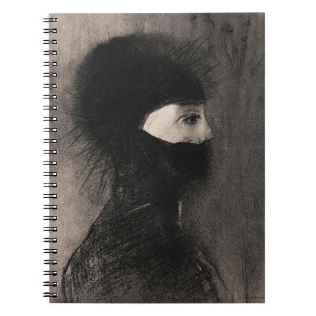 Caderno Espiral Odilon Redon. Armadura. Cara de mulher escura. Sim (Frente)