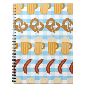 Caderno Espiral Oktoberfest: cerveja, pretzel, padrão de salsicha