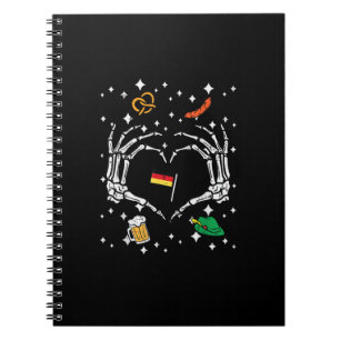 Caderno Espiral Oktoberfest Skeleton Hand Heart Flag Alemão