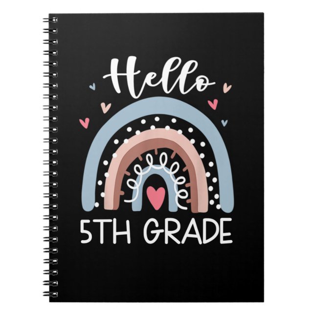 Caderno Espiral Olá, 5 Grau Engraçado Boho Rainbow De Volta À Esco (Frente)