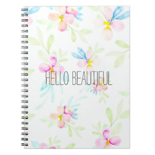 Caderno Espiral Olá! aguarela cor-de-rosa bonita floral