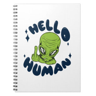 Caderno Espiral Olá, Alienígena engraçada humana