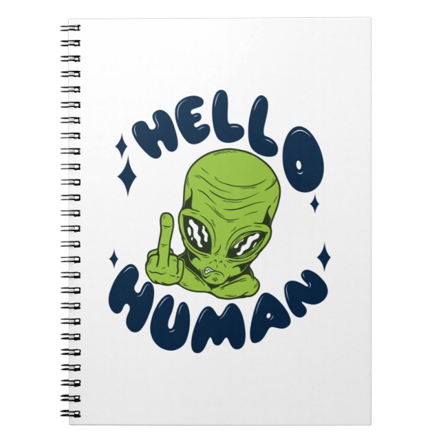 Caderno Espiral Olá, Alienígena engraçada humana (Frente)