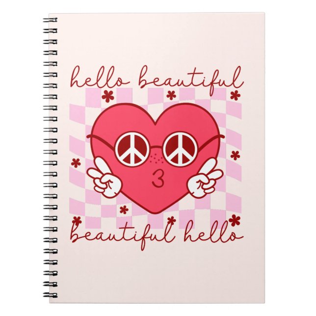 Caderno Espiral Olá Belo Coração Rosa (Frente)