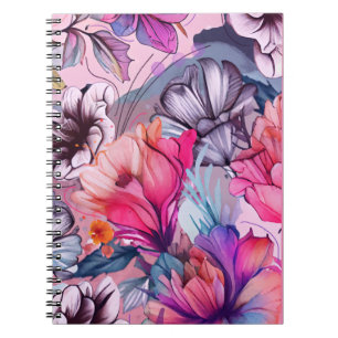 Caderno Espiral Olá, Primavera Felicidade, Flores Aquarela