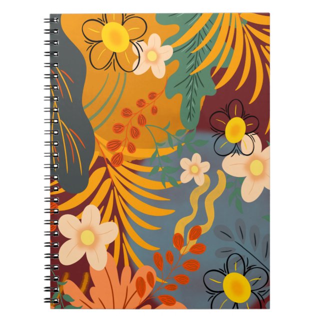 Caderno Espiral Olá, Primavera Felicidade, Padrão Tropical (Frente)