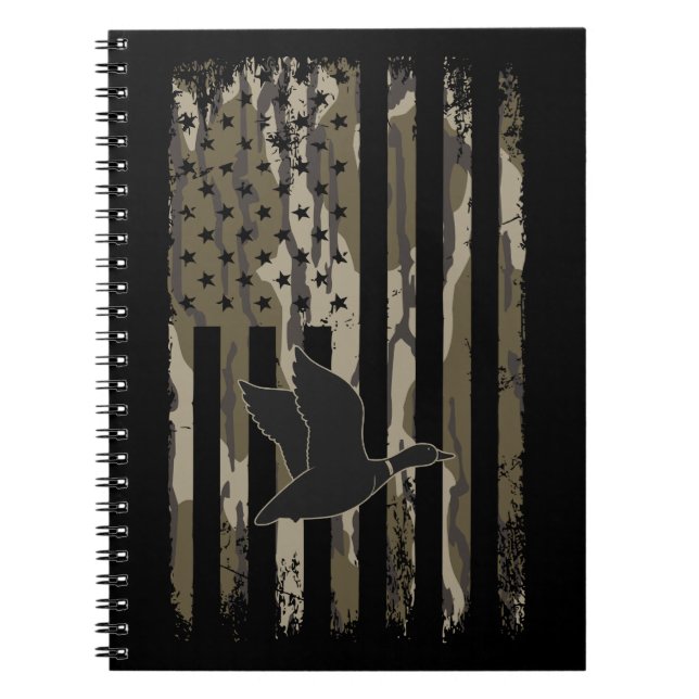 Caderno Espiral Old School Camo Duck, caçando bandeira americana (Frente)
