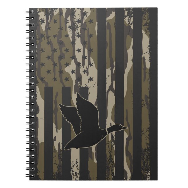 Caderno Espiral Old School Camo Duck, caçando bandeira americana (Frente)