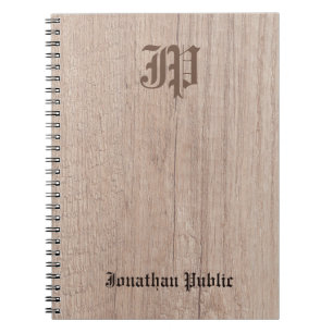 Caderno Espiral Old Style Calligraphed Monogram Template Wood