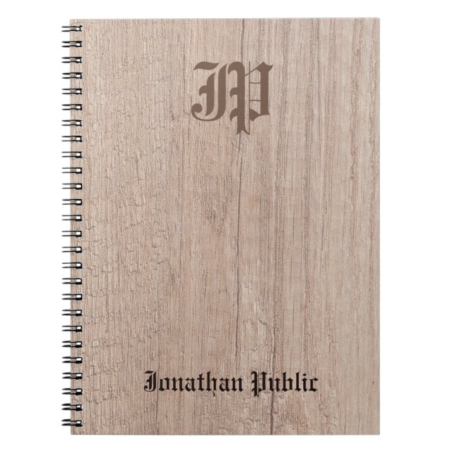 Caderno Espiral Old Style Calligraphed Monogram Template Wood (Frente)