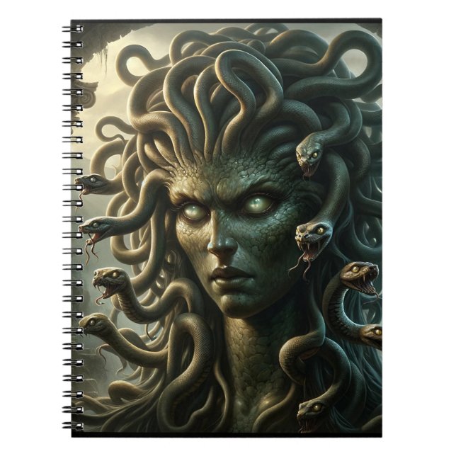 Caderno Espiral Olhar da Medusa Cabeça de Cobras da Morte (Frente)
