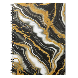 Caderno Espiral Olhar de mármore preto branco chic dourado Glam