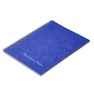 Caderno Espiral Olhar gravado azul do couro da camurça das flores