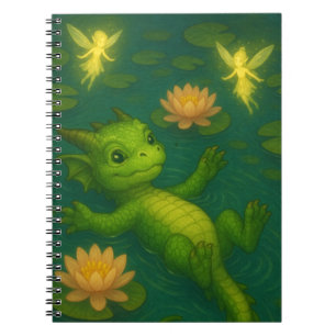 Caderno Espiral Olhinhos de filhotes verdes e bebês bonitos, drago