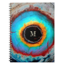 Caderno Espiral Olho Cósmico Eetéreo Monograma Vibrante Abstrato
