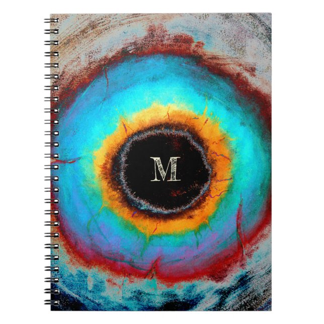 Caderno Espiral Olho Cósmico Eetéreo Monograma Vibrante Abstrato (Frente)