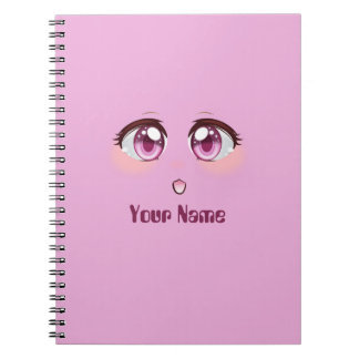 Caderno Espiral Olhos de animação rosa fofinho personalizados