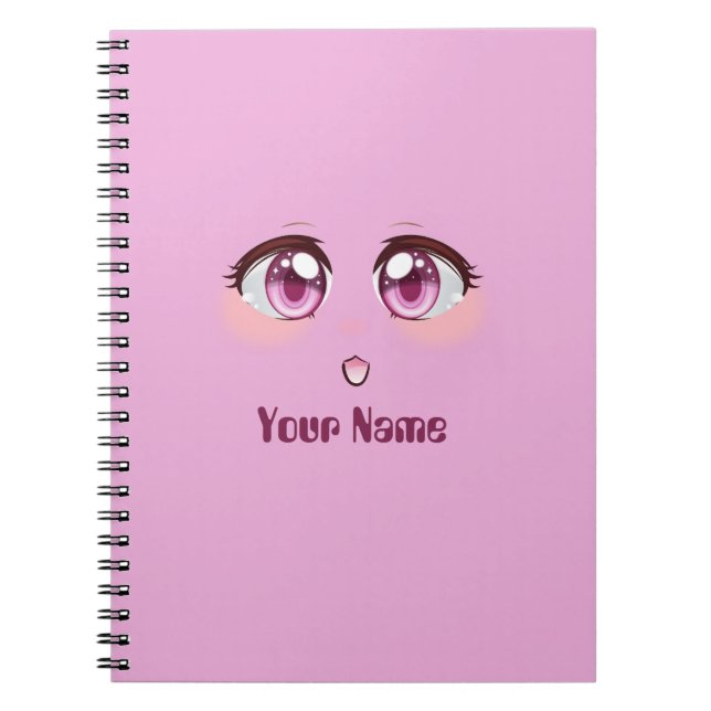 Caderno Espiral Olhos de animação rosa fofinho personalizados (Frente)
