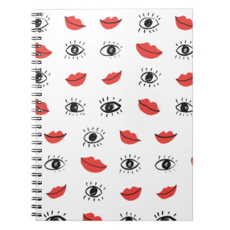Caderno Espiral Olhos desenhados à mão, lábios, padrão de tendênci
