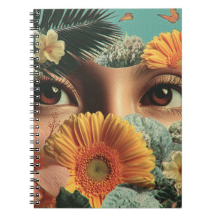 Caderno Espiral Olhos Surreais e Flores com Borboletas