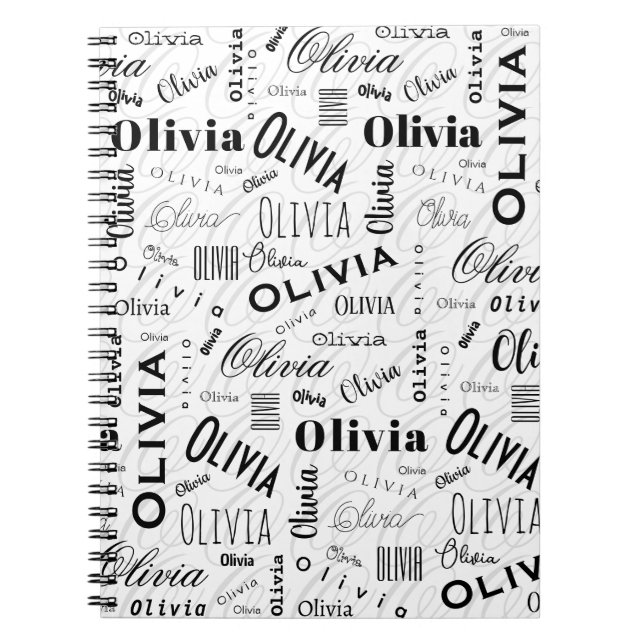 Caderno Espiral Olivia Custom Name Black White  (Frente)