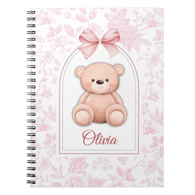 Caderno Espiral Olivia | Design de Enfermeiro de Urso Rosa Persona (Frente)