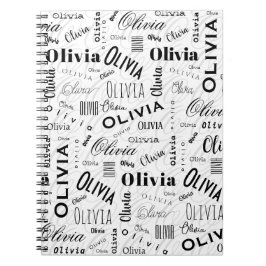 Caderno Espiral Olivia Nome Personalizado Preto Branco