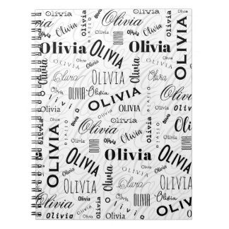 Caderno Espiral Olivia Nome Personalizado Preto Branco