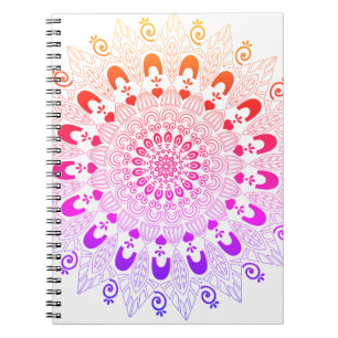 Caderno Espiral Ombre Colors Mandala Flower Design Sketart