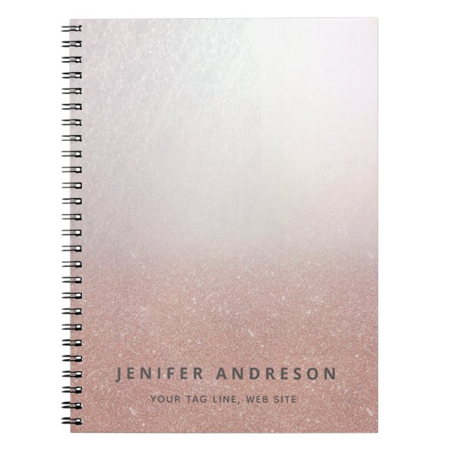 Caderno Espiral Ombre moderno brilhante em rosa ouro (Frente)