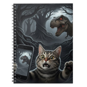 Caderno Espiral OMG A Dinossauro! Engraçado Cat Selfie com T-Rex