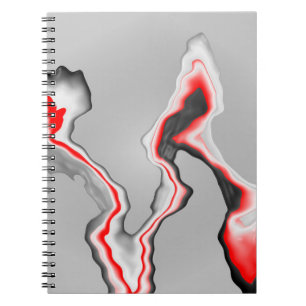Caderno Espiral onda abstrato vermelha a preto e branco, padrão zi