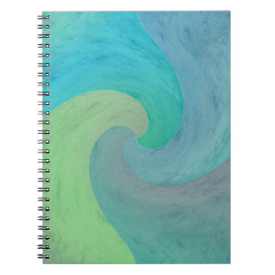Caderno Espiral Onda de Arte Moderna em Aquarela Verde Turquesa