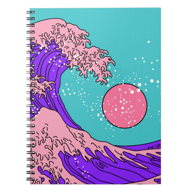 Caderno Espiral Onda de Excelente Vaporwave: Arte Oceânica Estiliz (Frente)