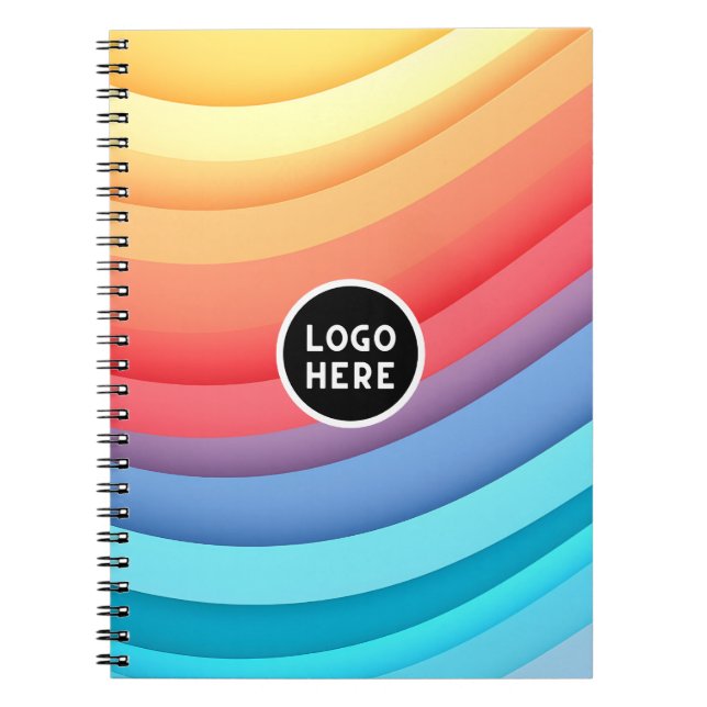 Caderno Espiral Ondas Abstratas de Arco-Íris Modernas com seu Logo (Frente)