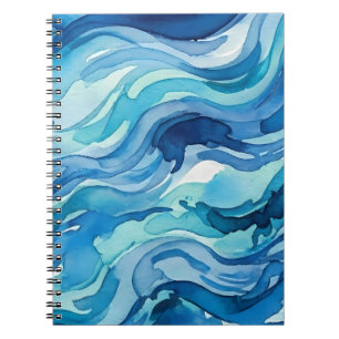 Caderno Espiral Ondas Abstratas do Oceano em Aquarela