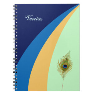 Caderno Espiral Ondas abstratas e pena de pavão