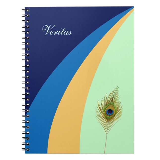 Caderno Espiral Ondas abstratas e pena de pavão (Frente)