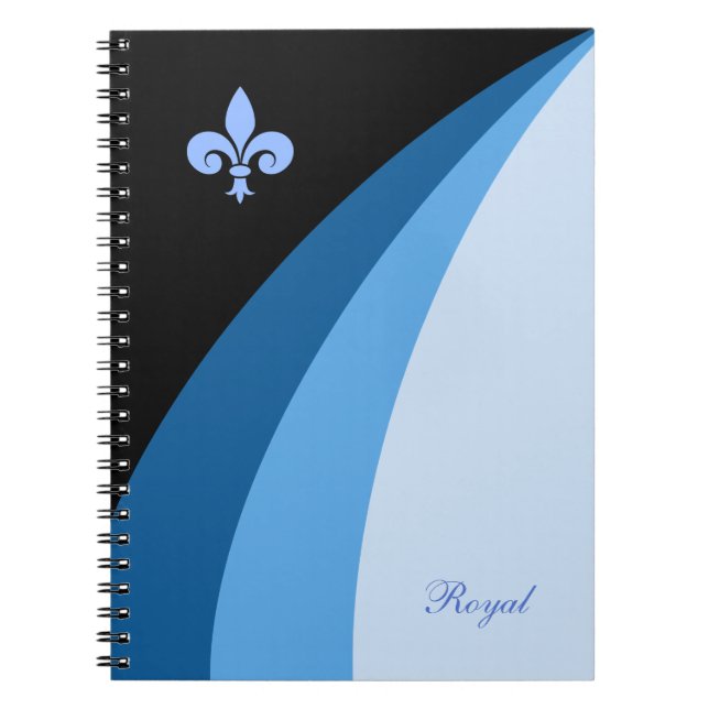Caderno Espiral Ondas abstratas em tons azuis & fleur de lis (Frente)