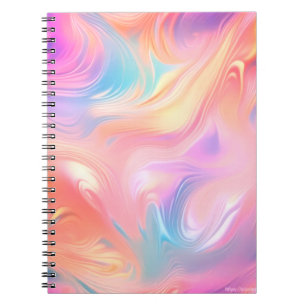 Caderno Espiral Ondas abstratas rosa azul amarelo neon na moda