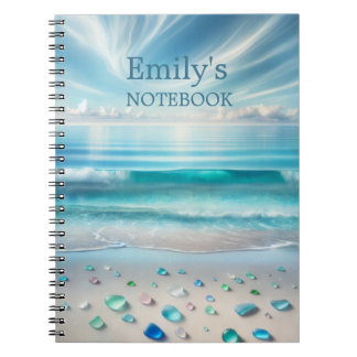 Caderno Espiral Ondas bonito do Oceano Azul e Vidro do Mar Persona