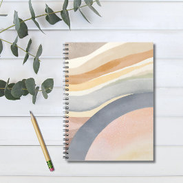 Caderno Espiral Ondas Contemporâneas | Aquarela Moderna Neutra