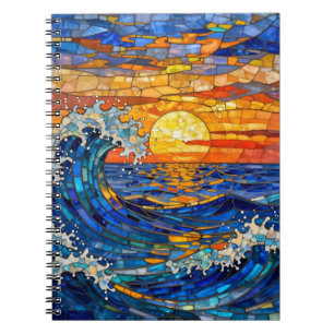 Caderno Espiral Ondas Costeiras Oceânicas Pôr do Sol