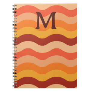 Caderno Espiral Ondas de abstrato retrô laranja e amarelo monogram