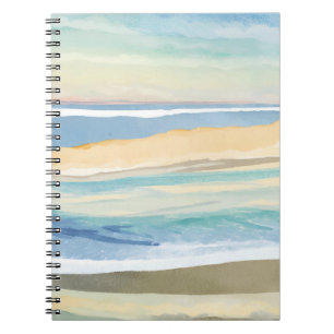 Caderno Espiral Ondas de Azul Aquarela da Praia da Costa do Ocea
