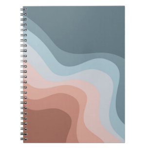 Caderno Espiral Ondas de estilo retro azuis e rosa